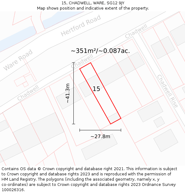 15, CHADWELL, WARE, SG12 9JY: Plot and title map