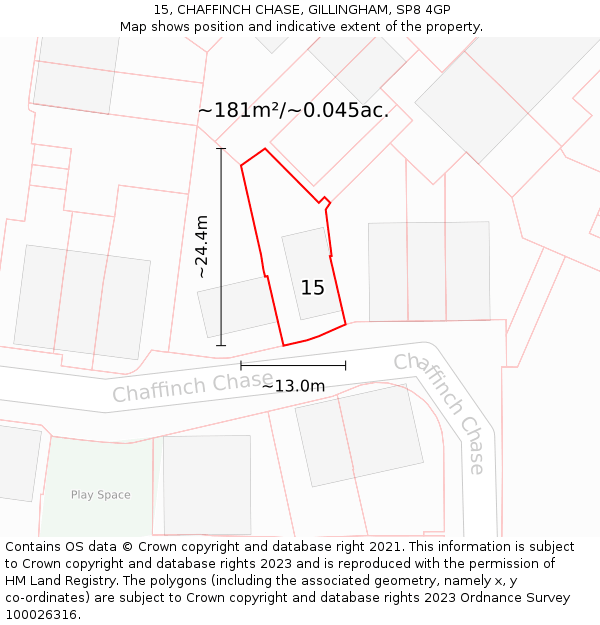 15, CHAFFINCH CHASE, GILLINGHAM, SP8 4GP: Plot and title map