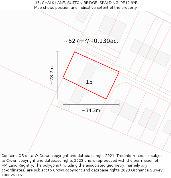 15, CHALK LANE, SUTTON BRIDGE, SPALDING, PE12 9YF: Plot and title map