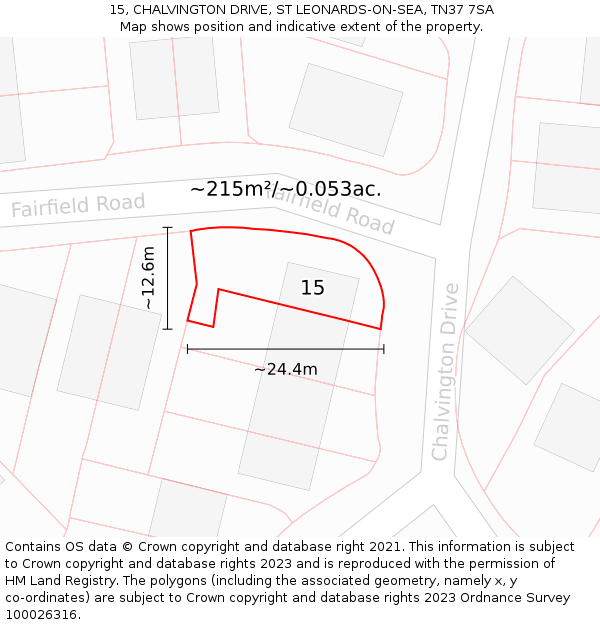 15, CHALVINGTON DRIVE, ST LEONARDS-ON-SEA, TN37 7SA: Plot and title map