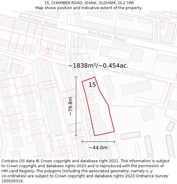 15, CHAMBER ROAD, SHAW, OLDHAM, OL2 7AR: Plot and title map