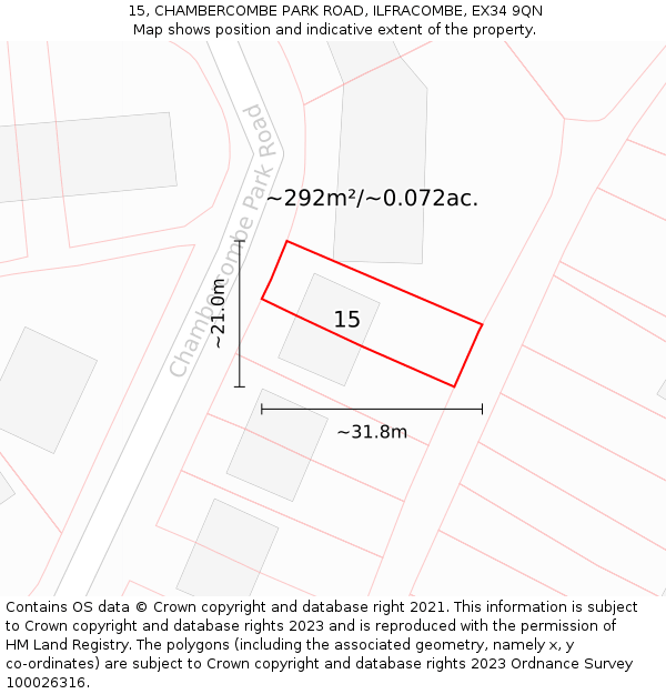 15, CHAMBERCOMBE PARK ROAD, ILFRACOMBE, EX34 9QN: Plot and title map