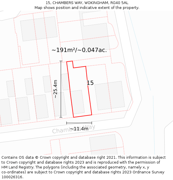 15, CHAMBERS WAY, WOKINGHAM, RG40 5AL: Plot and title map