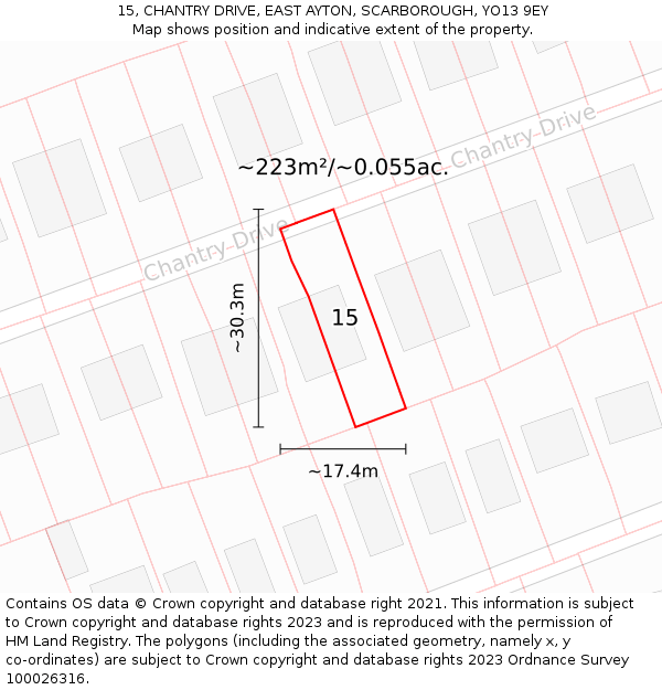 15, CHANTRY DRIVE, EAST AYTON, SCARBOROUGH, YO13 9EY: Plot and title map