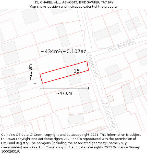 15, CHAPEL HILL, ASHCOTT, BRIDGWATER, TA7 9PY: Plot and title map