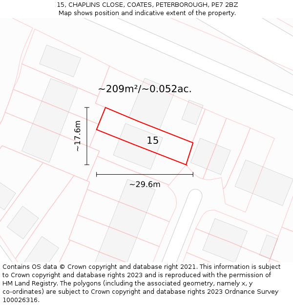 15, CHAPLINS CLOSE, COATES, PETERBOROUGH, PE7 2BZ: Plot and title map