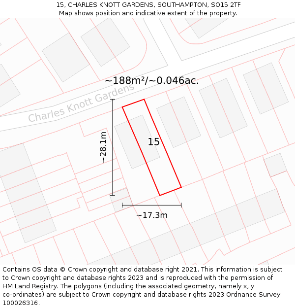15, CHARLES KNOTT GARDENS, SOUTHAMPTON, SO15 2TF: Plot and title map