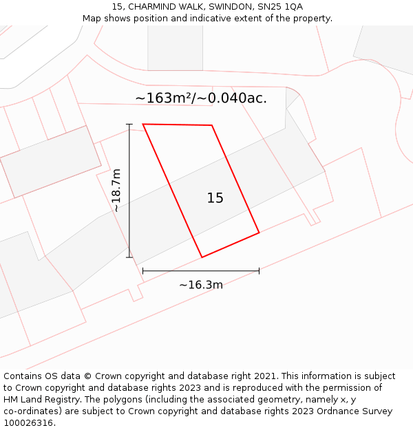 15, CHARMIND WALK, SWINDON, SN25 1QA: Plot and title map