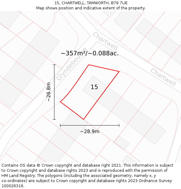 15, CHARTWELL, TAMWORTH, B79 7UE: Plot and title map