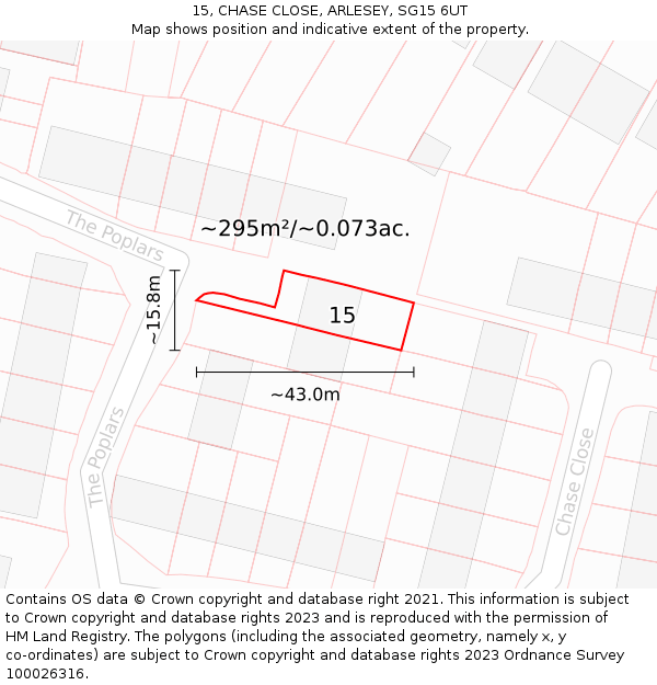 15, CHASE CLOSE, ARLESEY, SG15 6UT: Plot and title map