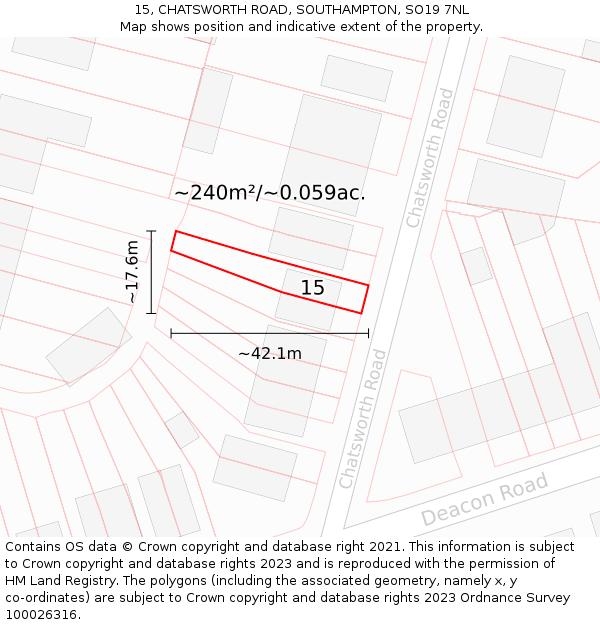 15, CHATSWORTH ROAD, SOUTHAMPTON, SO19 7NL: Plot and title map