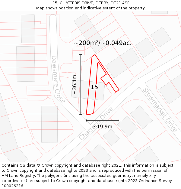 15, CHATTERIS DRIVE, DERBY, DE21 4SF: Plot and title map