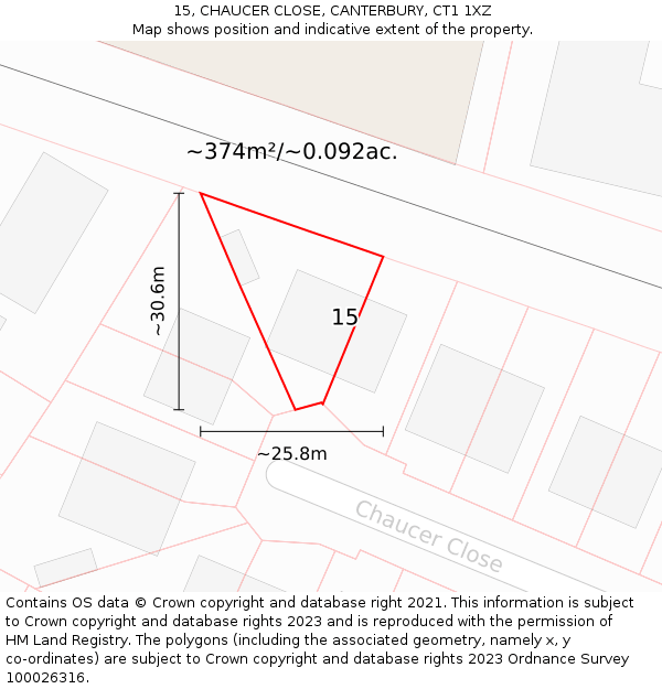 15, CHAUCER CLOSE, CANTERBURY, CT1 1XZ: Plot and title map