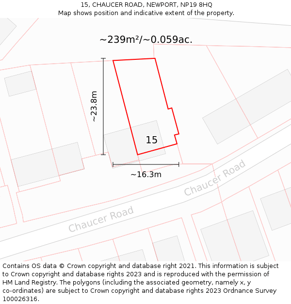 15, CHAUCER ROAD, NEWPORT, NP19 8HQ: Plot and title map
