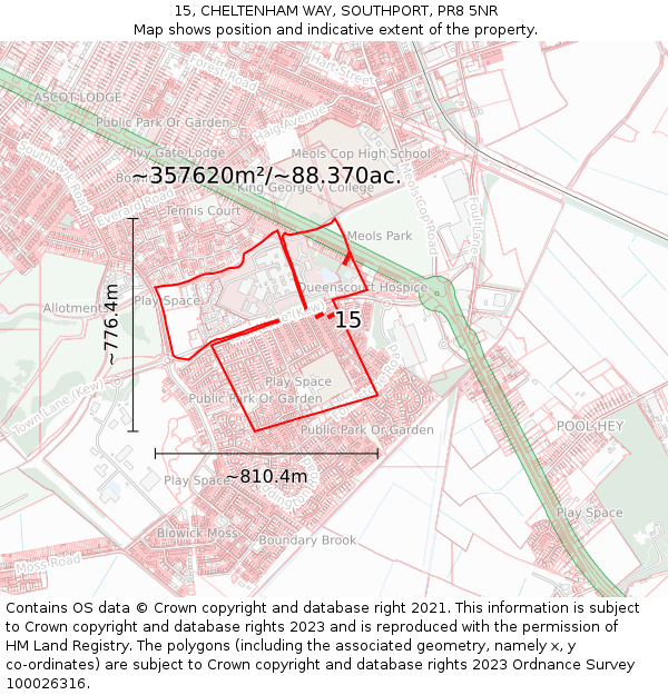 15, CHELTENHAM WAY, SOUTHPORT, PR8 5NR: Plot and title map