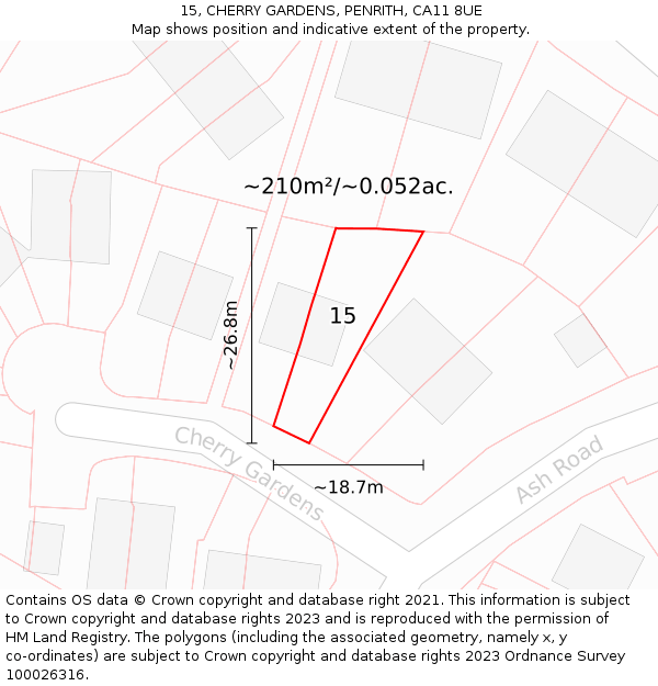 15, CHERRY GARDENS, PENRITH, CA11 8UE: Plot and title map
