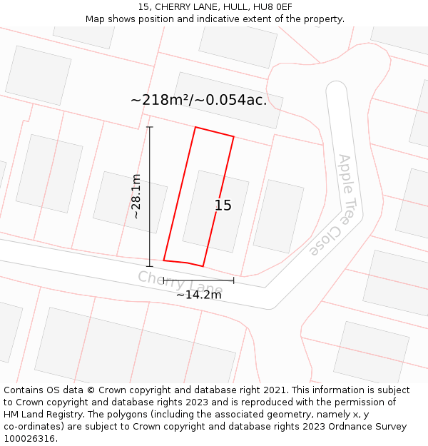 15, CHERRY LANE, HULL, HU8 0EF: Plot and title map