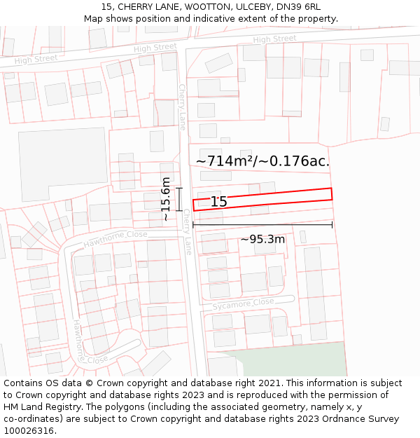 15, CHERRY LANE, WOOTTON, ULCEBY, DN39 6RL: Plot and title map