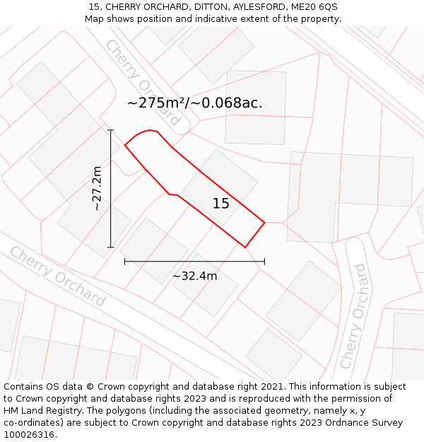 15, CHERRY ORCHARD, DITTON, AYLESFORD, ME20 6QS: Plot and title map