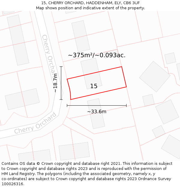 15, CHERRY ORCHARD, HADDENHAM, ELY, CB6 3UF: Plot and title map