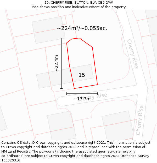15, CHERRY RISE, SUTTON, ELY, CB6 2PW: Plot and title map