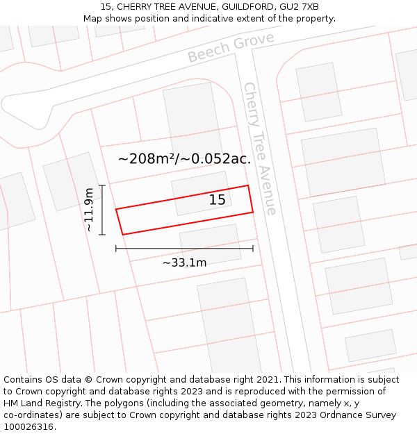 15, CHERRY TREE AVENUE, GUILDFORD, GU2 7XB: Plot and title map