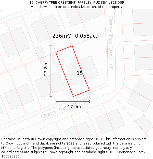 15, CHERRY TREE CRESCENT, FARSLEY, PUDSEY, LS28 5SR: Plot and title map