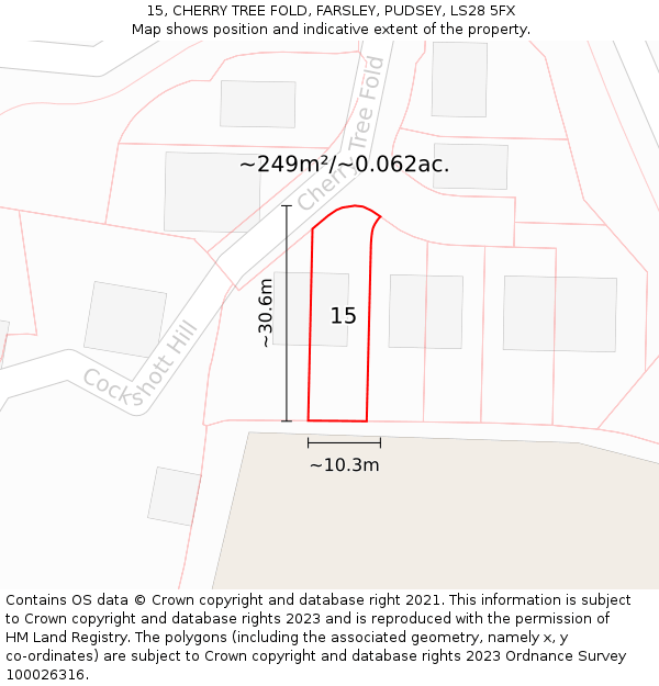15, CHERRY TREE FOLD, FARSLEY, PUDSEY, LS28 5FX: Plot and title map