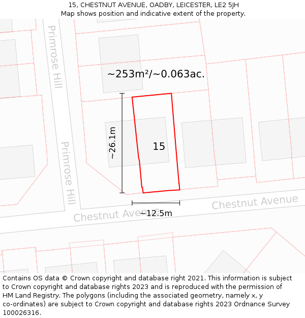 15, CHESTNUT AVENUE, OADBY, LEICESTER, LE2 5JH: Plot and title map