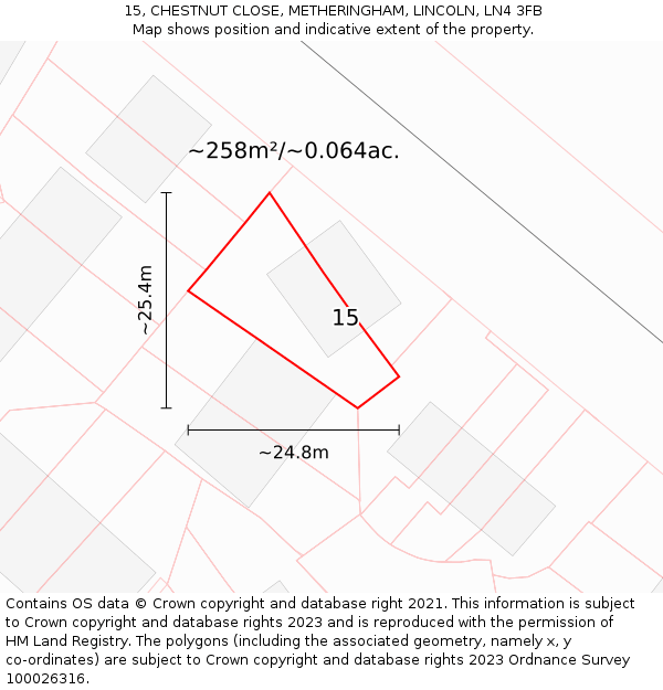 15, CHESTNUT CLOSE, METHERINGHAM, LINCOLN, LN4 3FB: Plot and title map