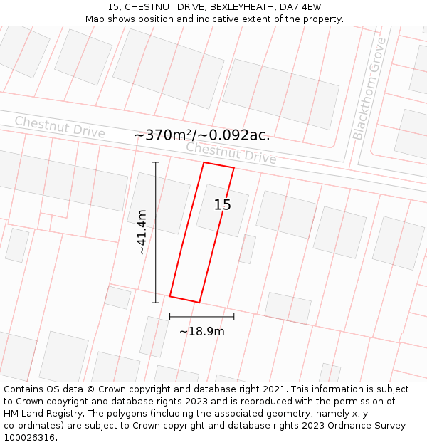 15, CHESTNUT DRIVE, BEXLEYHEATH, DA7 4EW: Plot and title map