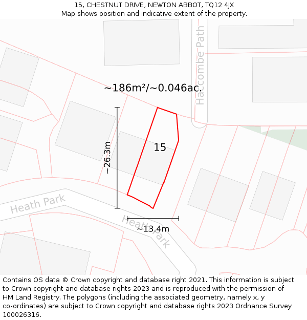 15, CHESTNUT DRIVE, NEWTON ABBOT, TQ12 4JX: Plot and title map