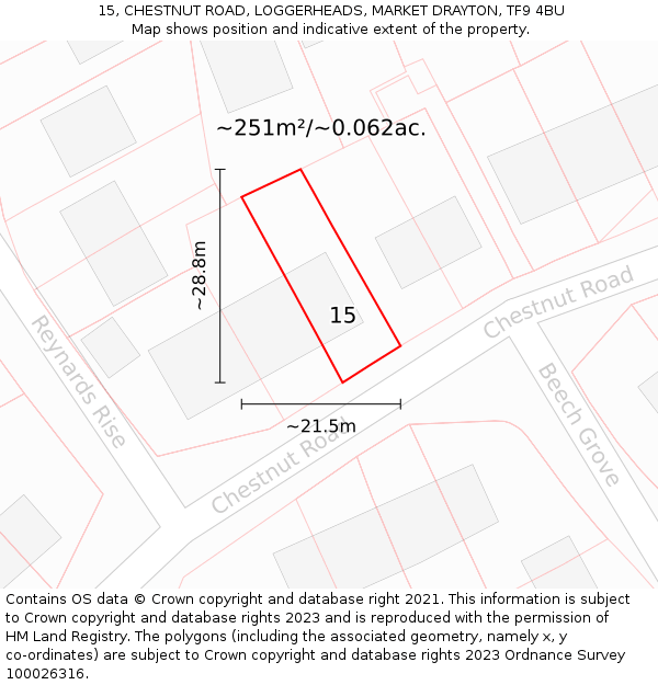 15, CHESTNUT ROAD, LOGGERHEADS, MARKET DRAYTON, TF9 4BU: Plot and title map