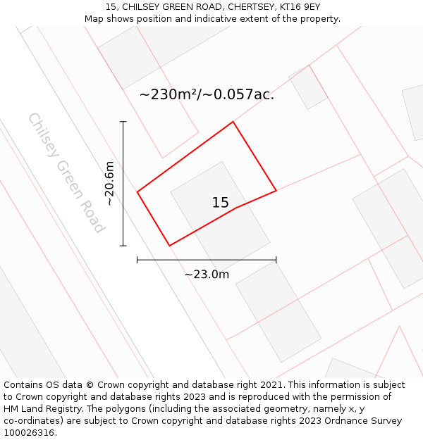 15, CHILSEY GREEN ROAD, CHERTSEY, KT16 9EY: Plot and title map