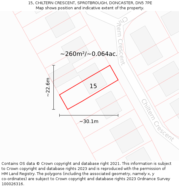 15, CHILTERN CRESCENT, SPROTBROUGH, DONCASTER, DN5 7PE: Plot and title map