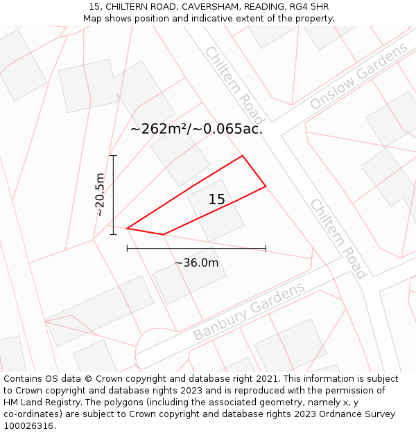 15, CHILTERN ROAD, CAVERSHAM, READING, RG4 5HR: Plot and title map