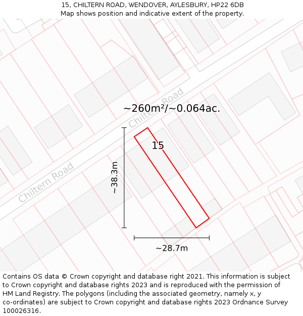 15, CHILTERN ROAD, WENDOVER, AYLESBURY, HP22 6DB: Plot and title map