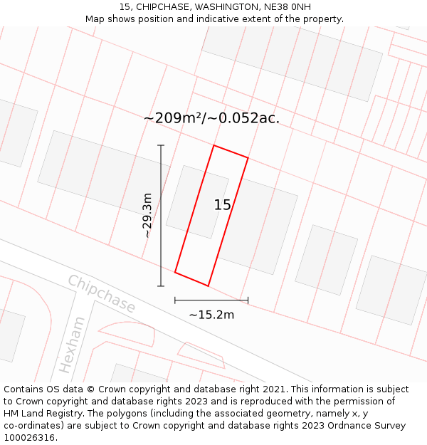 15, CHIPCHASE, WASHINGTON, NE38 0NH: Plot and title map