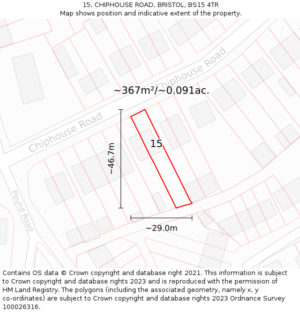 15, CHIPHOUSE ROAD, BRISTOL, BS15 4TR: Plot and title map