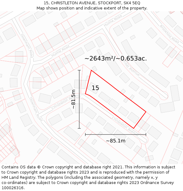 15, CHRISTLETON AVENUE, STOCKPORT, SK4 5EQ: Plot and title map