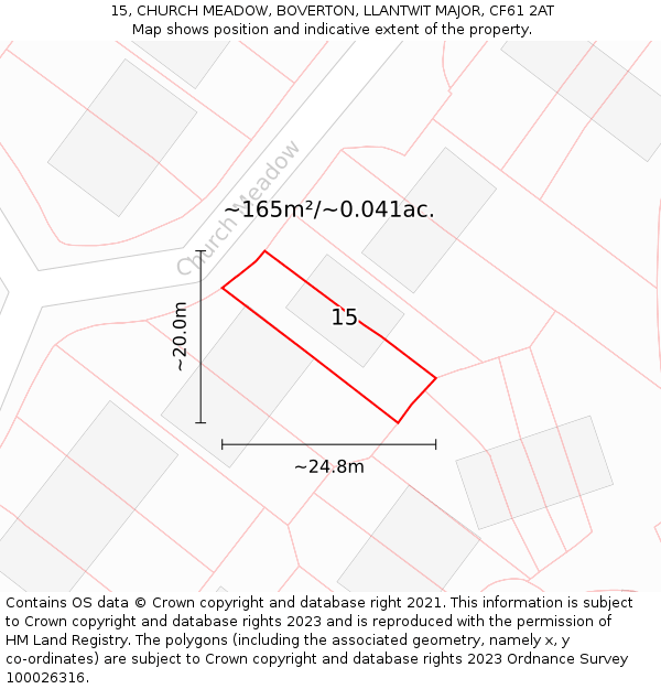 15, CHURCH MEADOW, BOVERTON, LLANTWIT MAJOR, CF61 2AT: Plot and title map