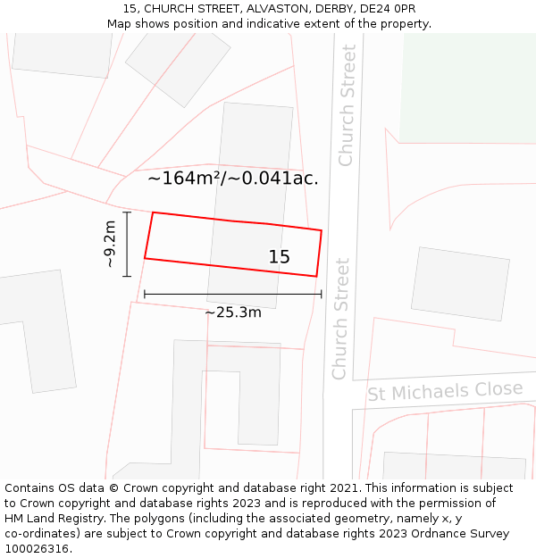 15, CHURCH STREET, ALVASTON, DERBY, DE24 0PR: Plot and title map