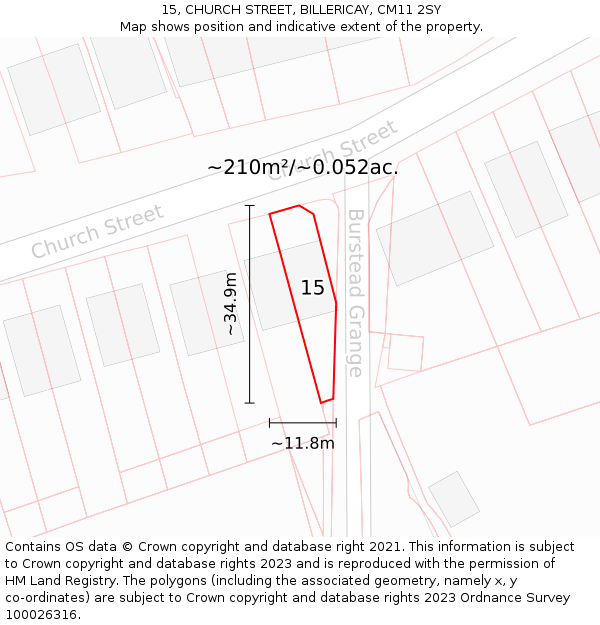 15, CHURCH STREET, BILLERICAY, CM11 2SY: Plot and title map