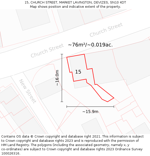 15, CHURCH STREET, MARKET LAVINGTON, DEVIZES, SN10 4DT: Plot and title map