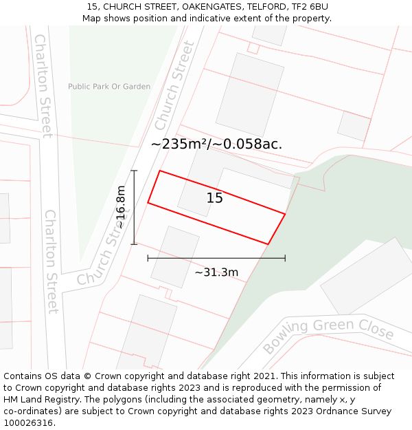 15, CHURCH STREET, OAKENGATES, TELFORD, TF2 6BU: Plot and title map