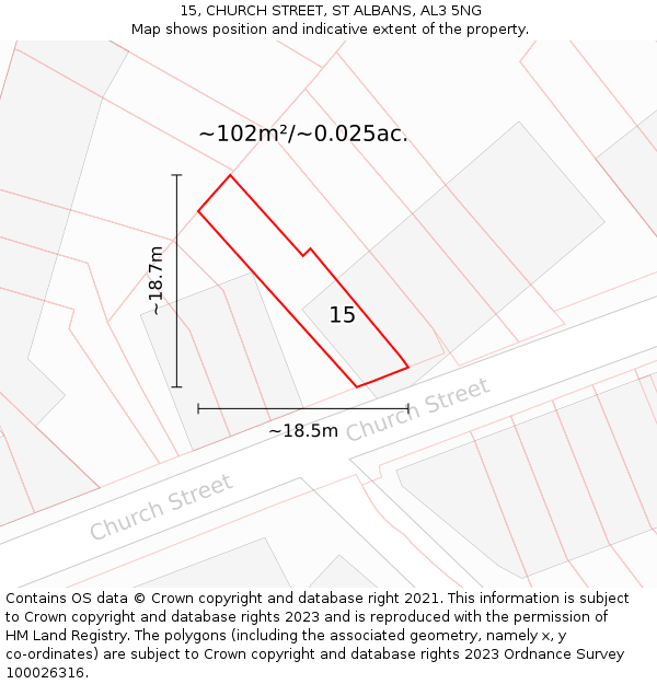 15, CHURCH STREET, ST ALBANS, AL3 5NG: Plot and title map
