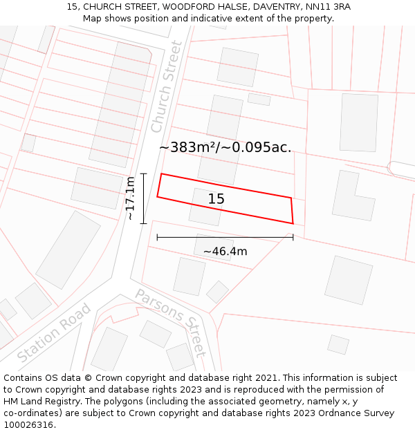 15, CHURCH STREET, WOODFORD HALSE, DAVENTRY, NN11 3RA: Plot and title map