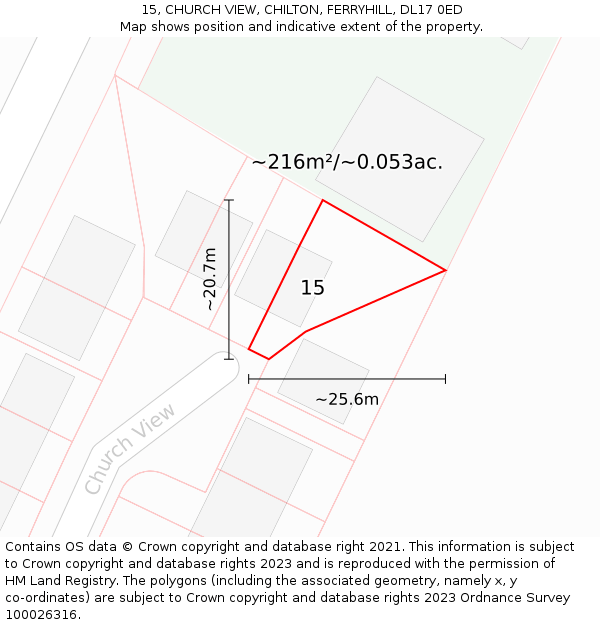 15, CHURCH VIEW, CHILTON, FERRYHILL, DL17 0ED: Plot and title map