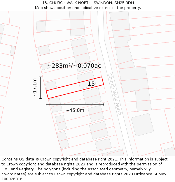 15, CHURCH WALK NORTH, SWINDON, SN25 3DH: Plot and title map