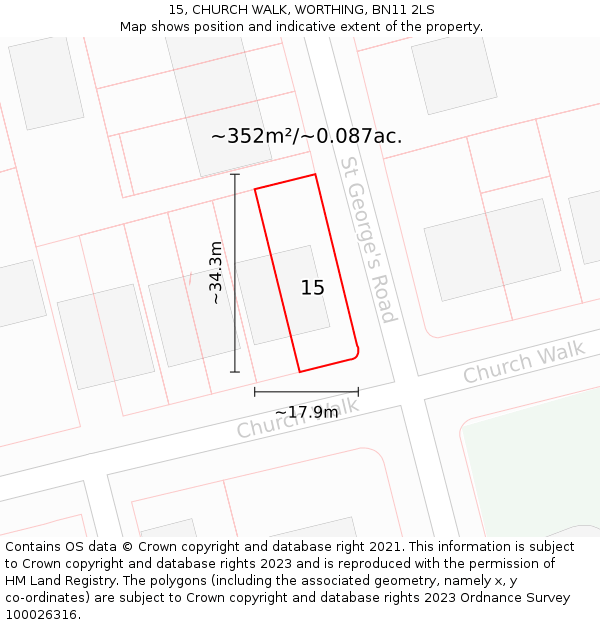 15, CHURCH WALK, WORTHING, BN11 2LS: Plot and title map